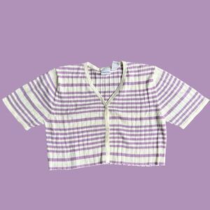 Vintage Cropped Lavender and White Stripe Cardigan